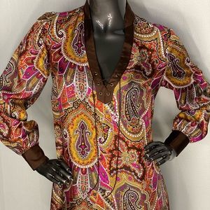 TIBI SILK MULTI COLOR PAISLEY LACEUP DRE…